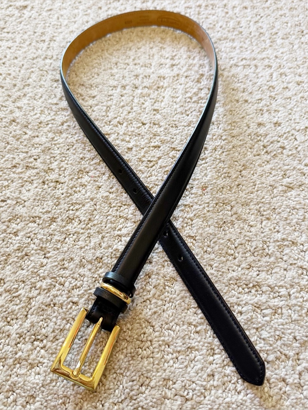 Talbots Black Leather Belt with Gold Buckle